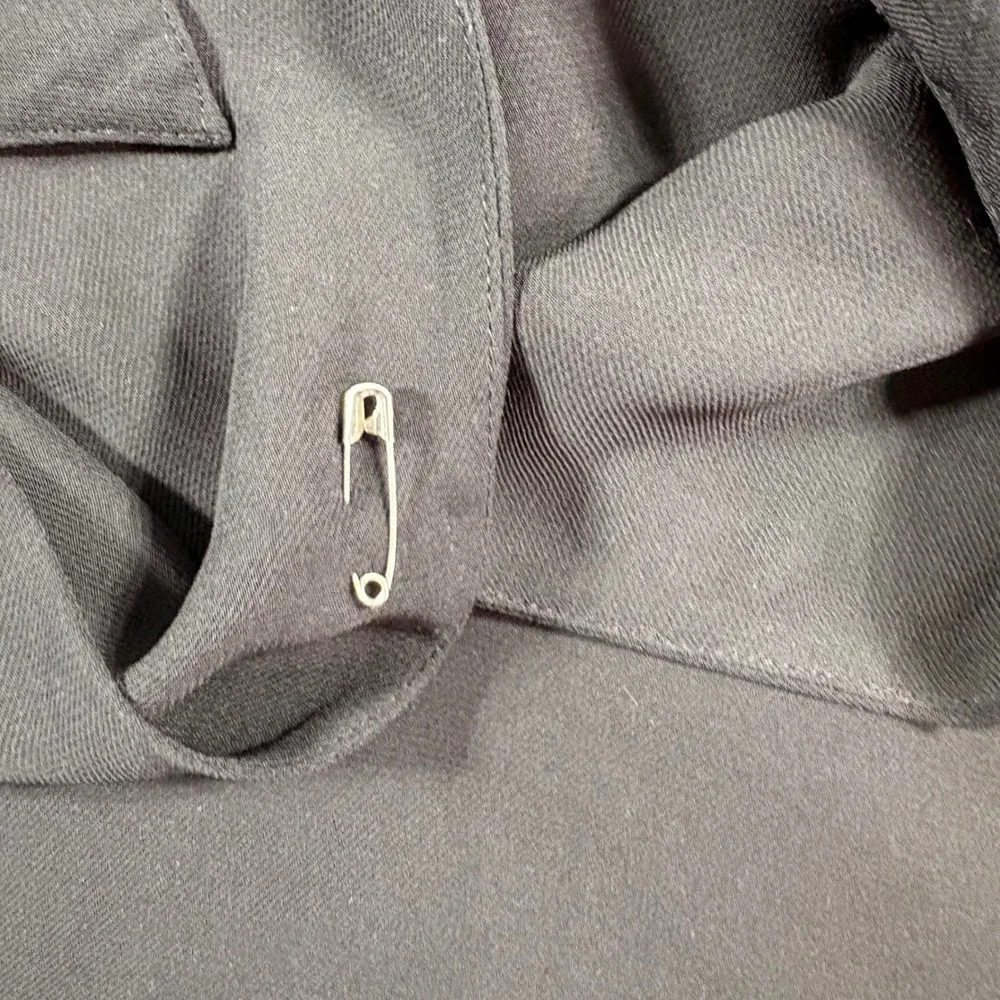 Michael Michael Kors Black Draped Surplice Blouse Gold Studs Size 12